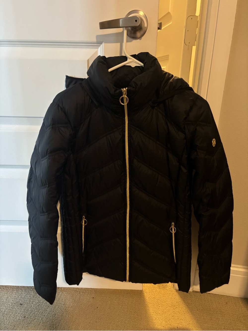 Michael Kors Black Quilted Puffer Jacket with Gold Zippers